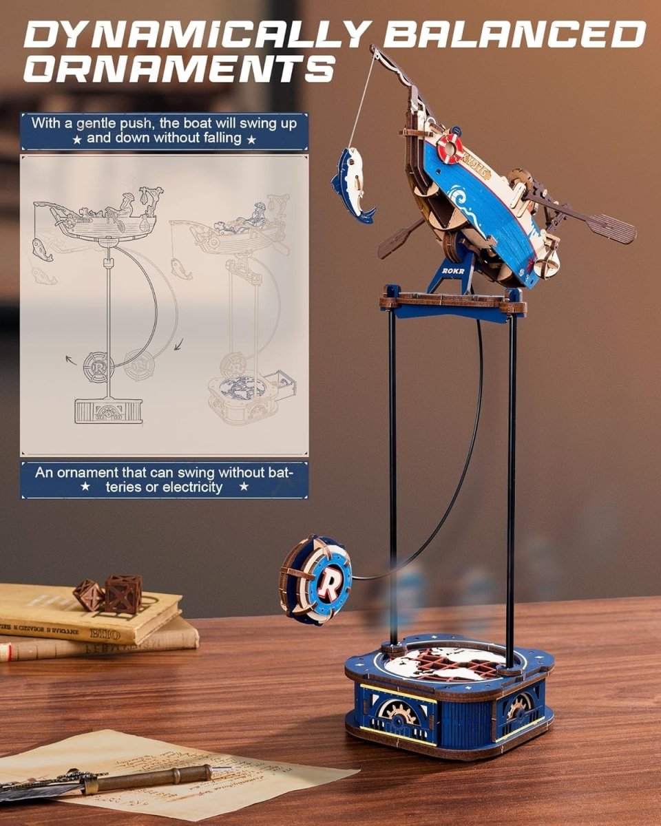 3D Wooden Gravity Swing Boat Puzzle Dynamic Balance Model Kit Decor - Kwikley