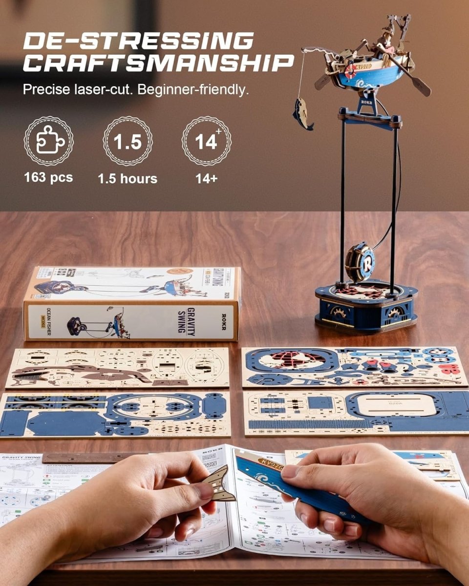 3D Wooden Gravity Swing Boat Puzzle Dynamic Balance Model Kit Decor - Kwikley