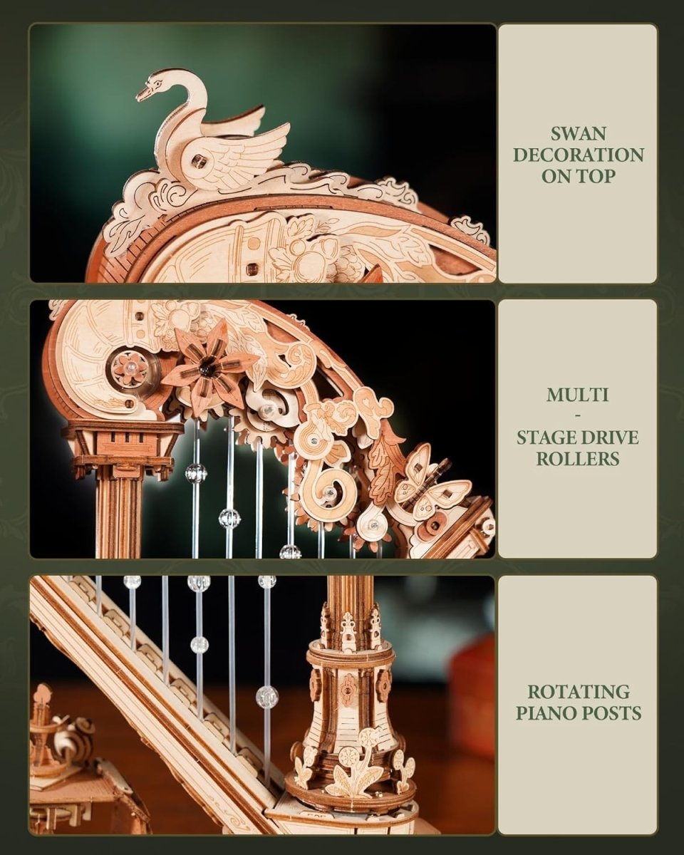 3D Wooden Harp Music Box DIY Mechanical Puzzle Model Kit Home Decor - Kwikley