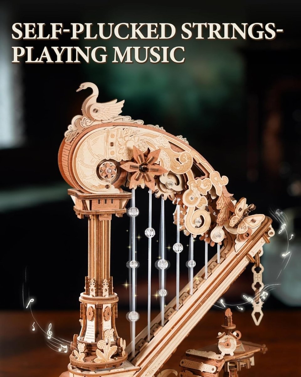 3D Wooden Harp Music Box DIY Mechanical Puzzle Model Kit Home Decor - Kwikley