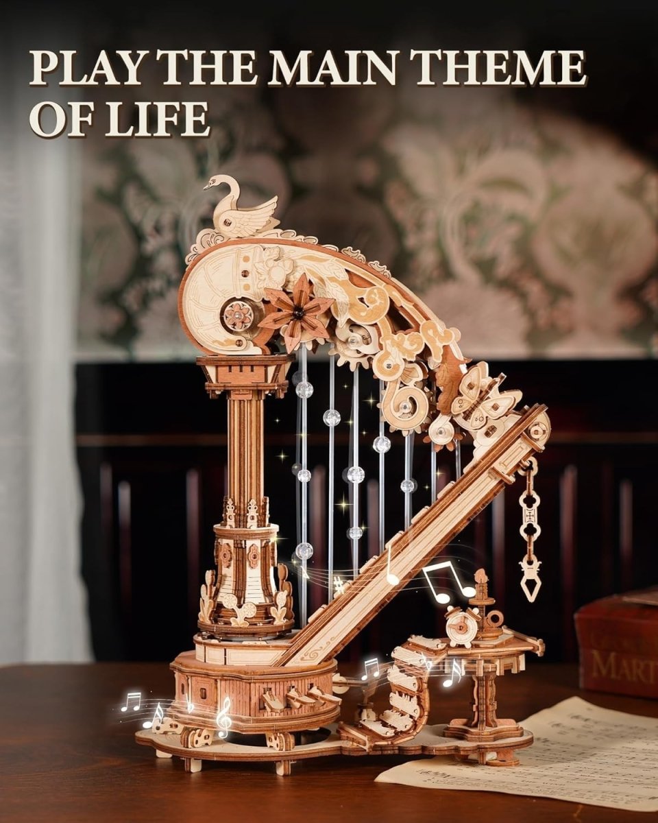 3D Wooden Harp Music Box DIY Mechanical Puzzle Model Kit Home Decor - Kwikley