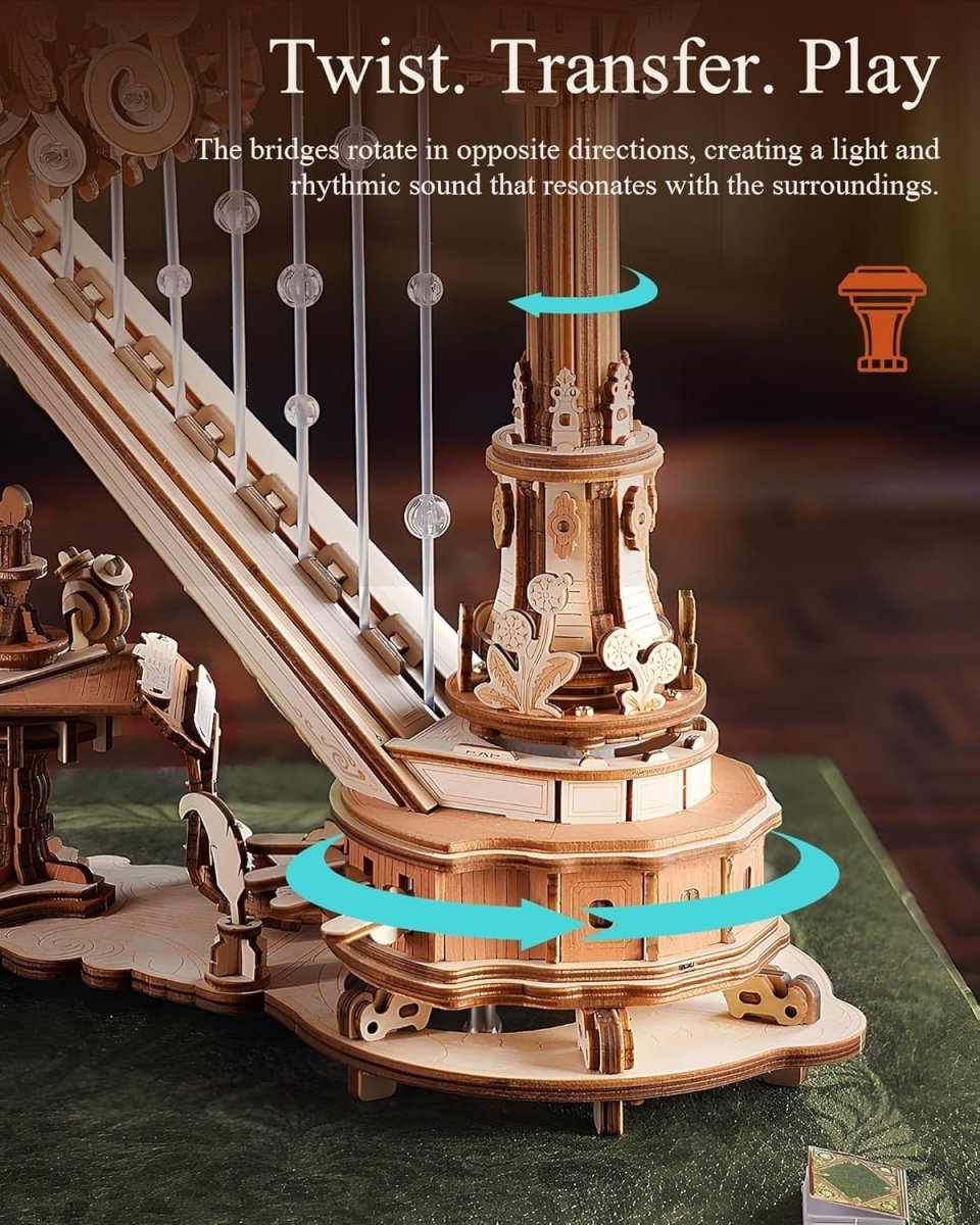 3D Wooden Harp Music Box Puzzle DIY Mechanical Model Desk Decor Gift - Kwikley