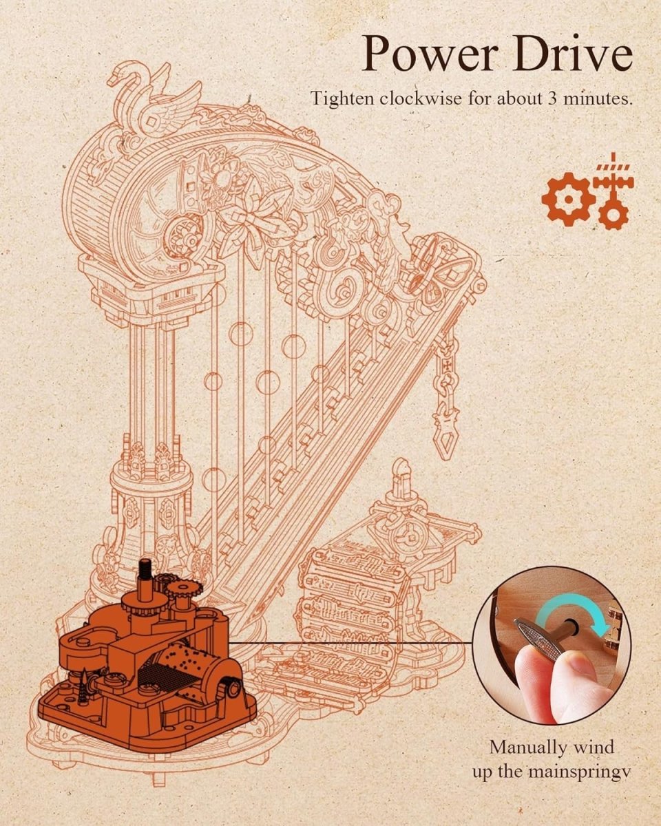 3D Wooden Harp Music Box Puzzle DIY Mechanical Model Desk Decor Gift - Kwikley