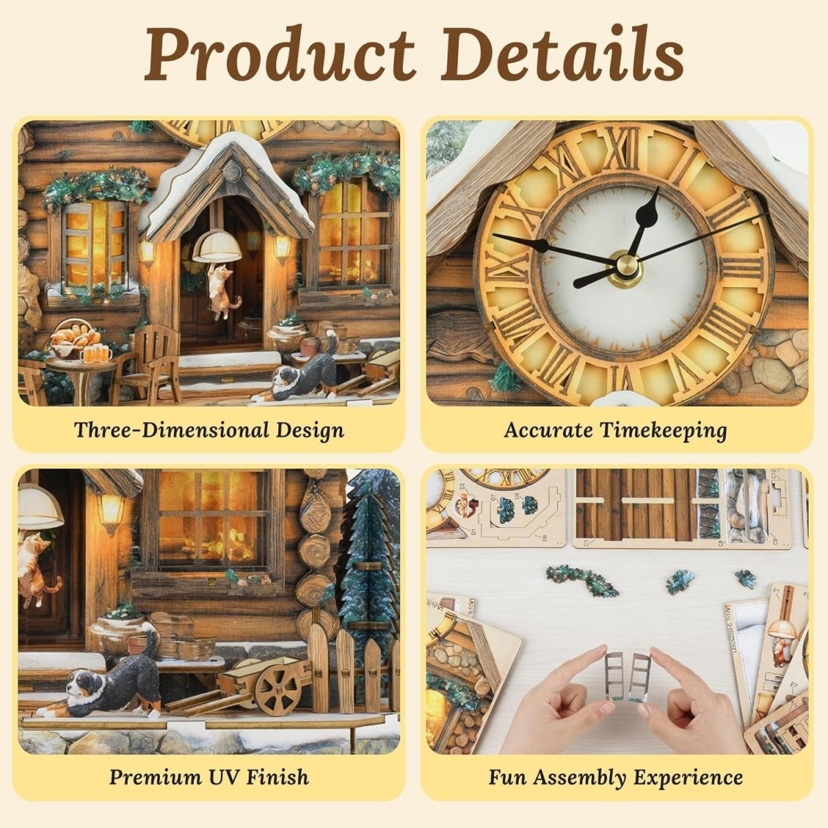 3D Wooden House Clock Puzzle DIY Functional Wall Clock Rustic Decor - Kwikley