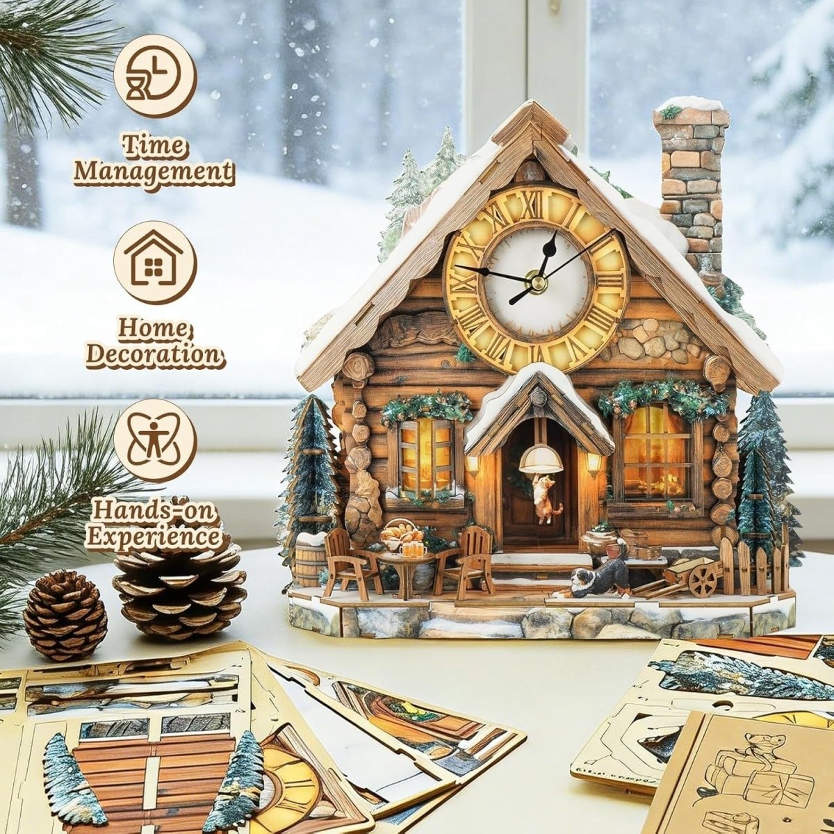3D Wooden House Clock Puzzle DIY Functional Wall Clock Rustic Decor - Kwikley