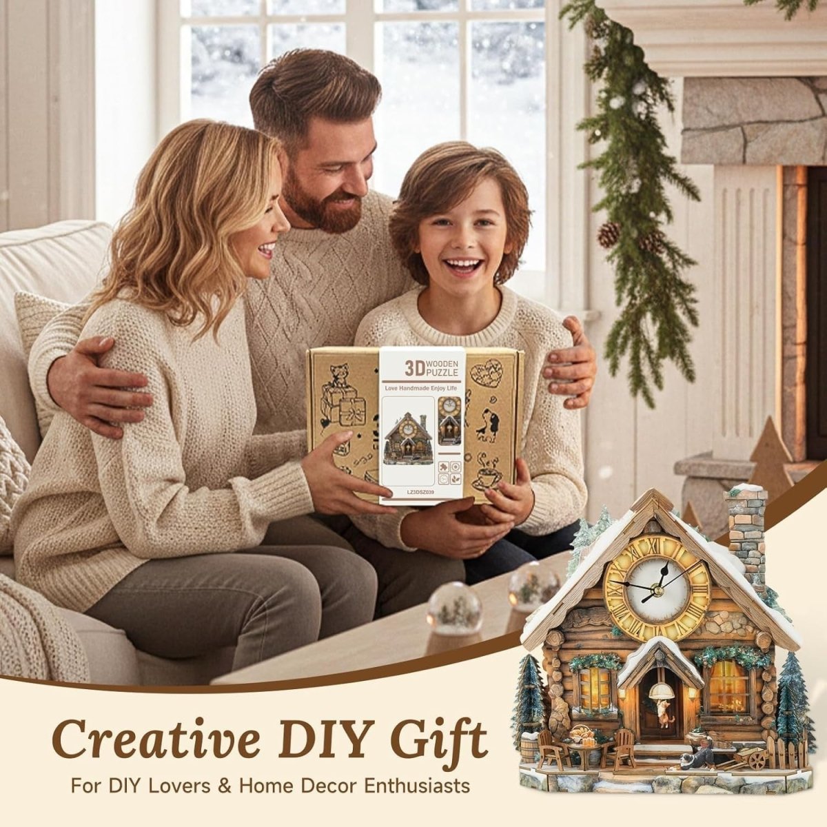 3D Wooden House Clock Puzzle DIY Functional Wall Clock Rustic Decor - Kwikley