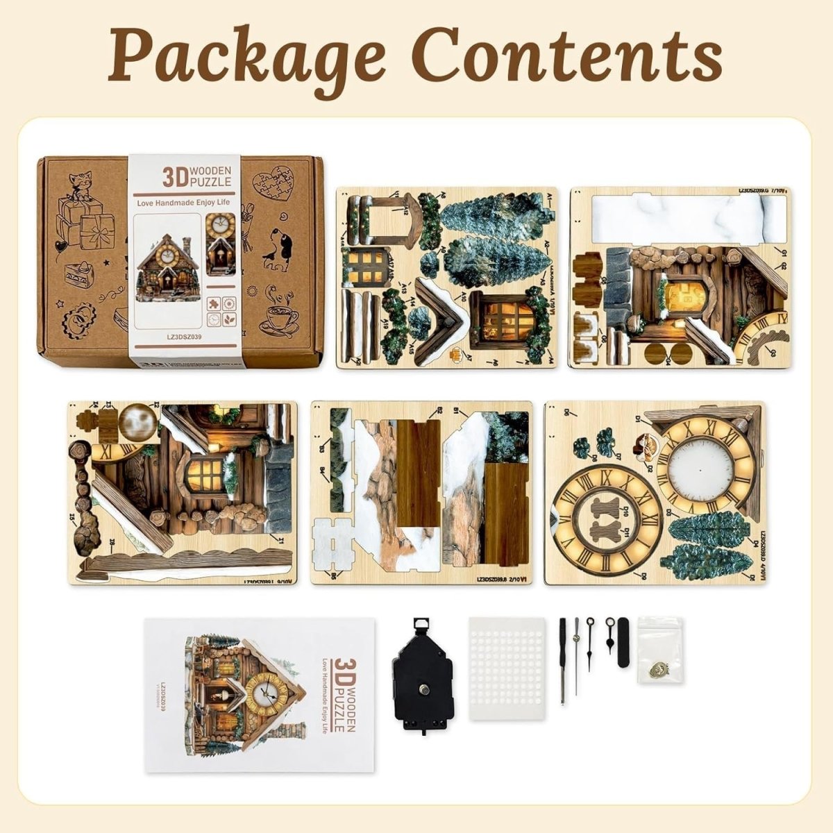 3D Wooden House Clock Puzzle DIY Functional Wall Clock Rustic Decor - Kwikley