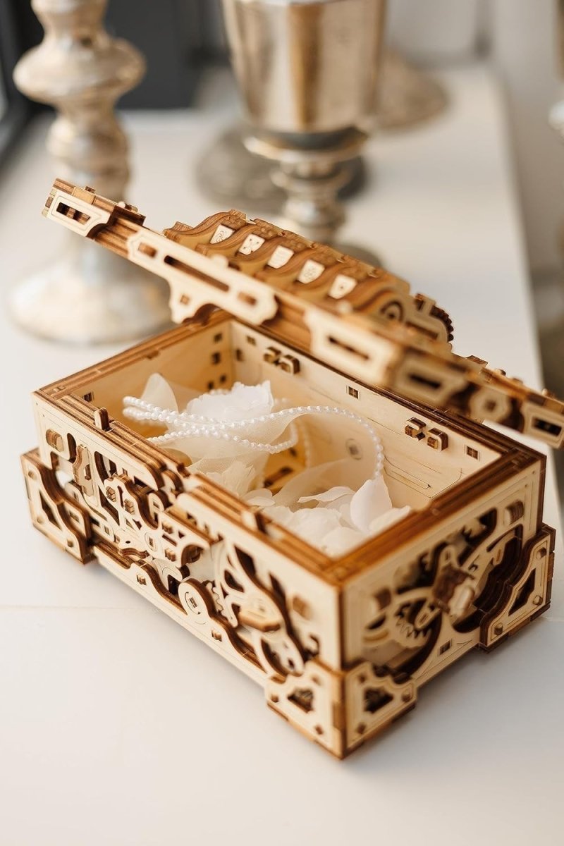 3D Wooden Lock Box Puzzle DIY Secret Storage Chest Kit 504PCS Adult Build - Kwikley