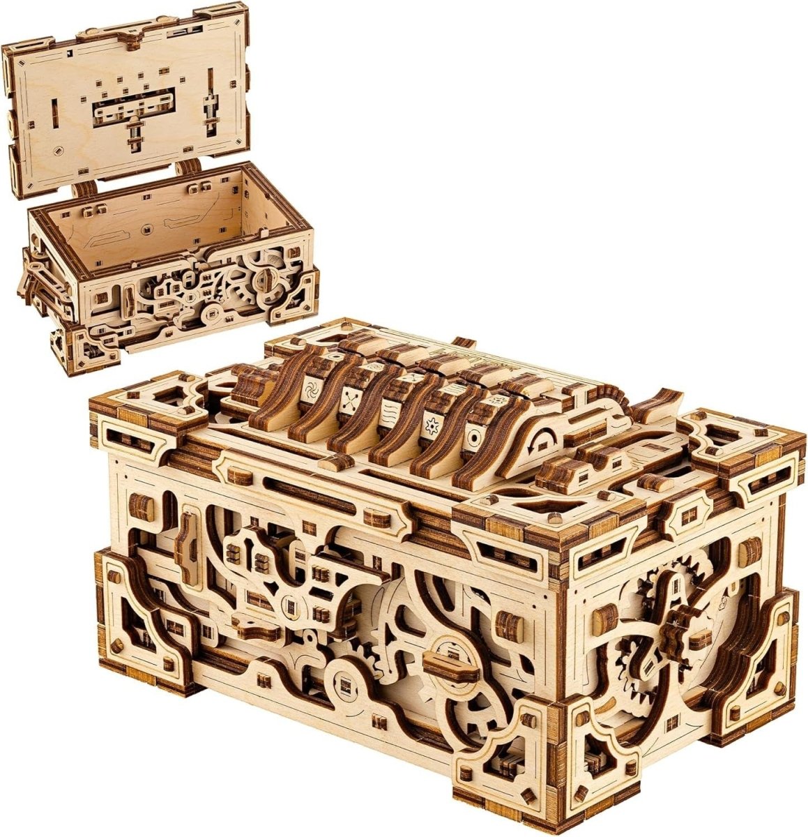 3D Wooden Lock Box Puzzle DIY Secret Storage Chest Kit 504PCS Adult Build - Kwikley