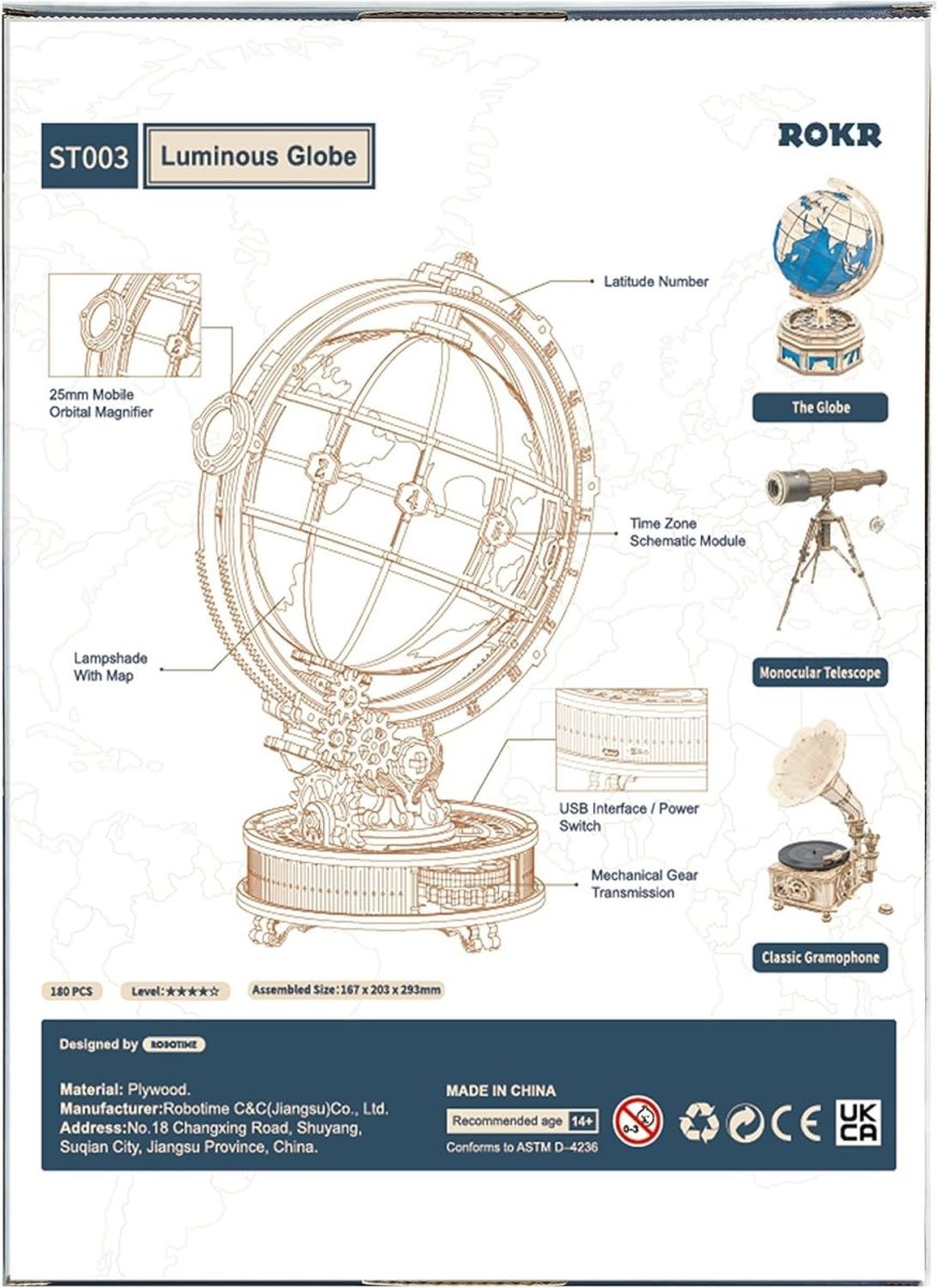 3D Wooden Luminous Globe Puzzle DIY LED Desk Lamp Model Kit Gift - Kwikley