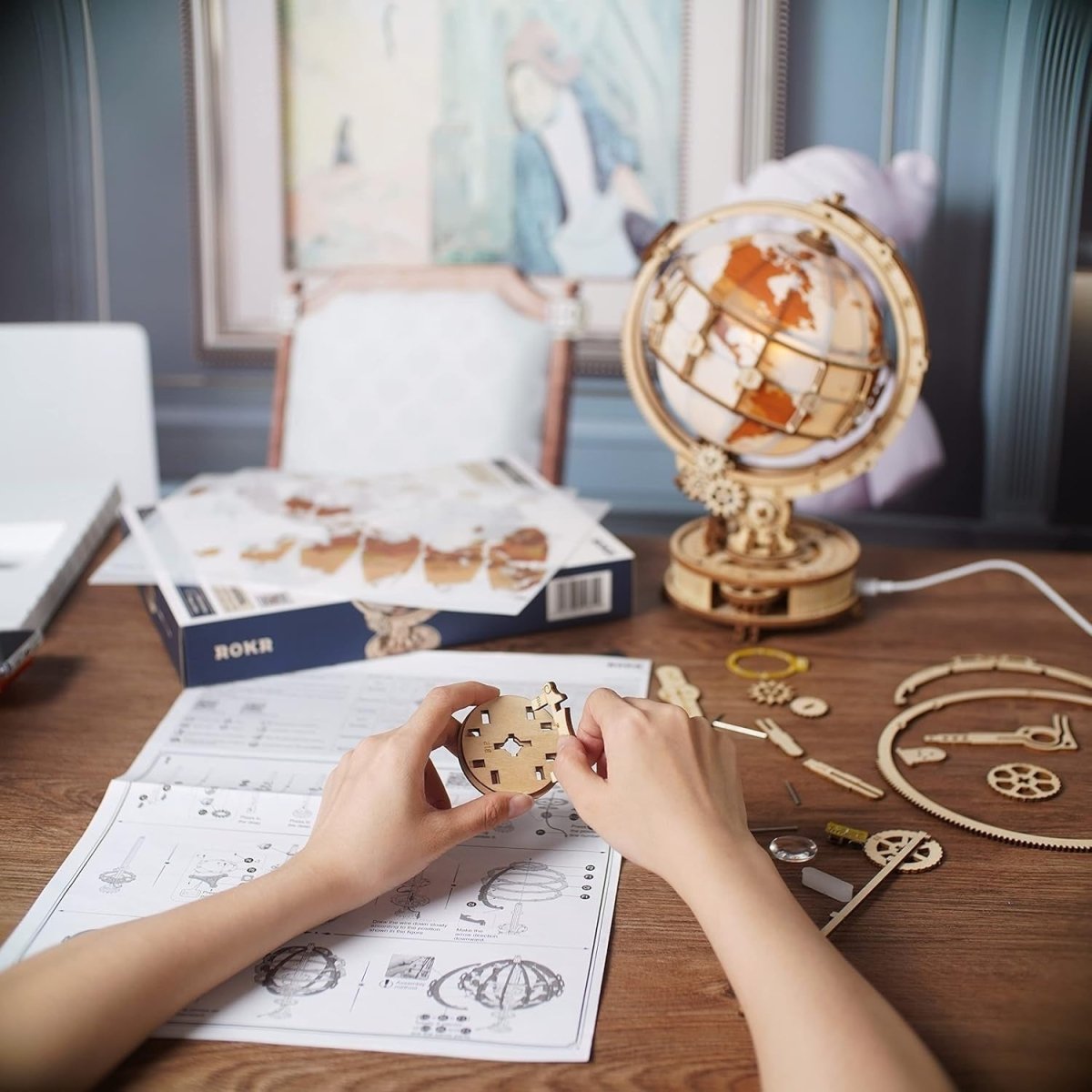 3D Wooden Luminous Globe Puzzle DIY LED Desk Lamp Model Kit Gift - Kwikley