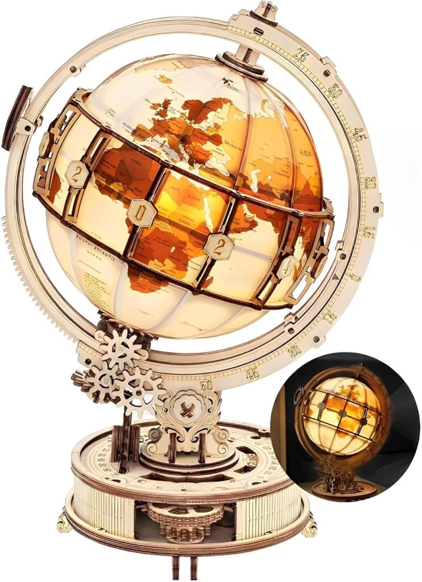 3D Wooden Luminous Globe Puzzle DIY LED Desk Lamp Model Kit Gift - Kwikley