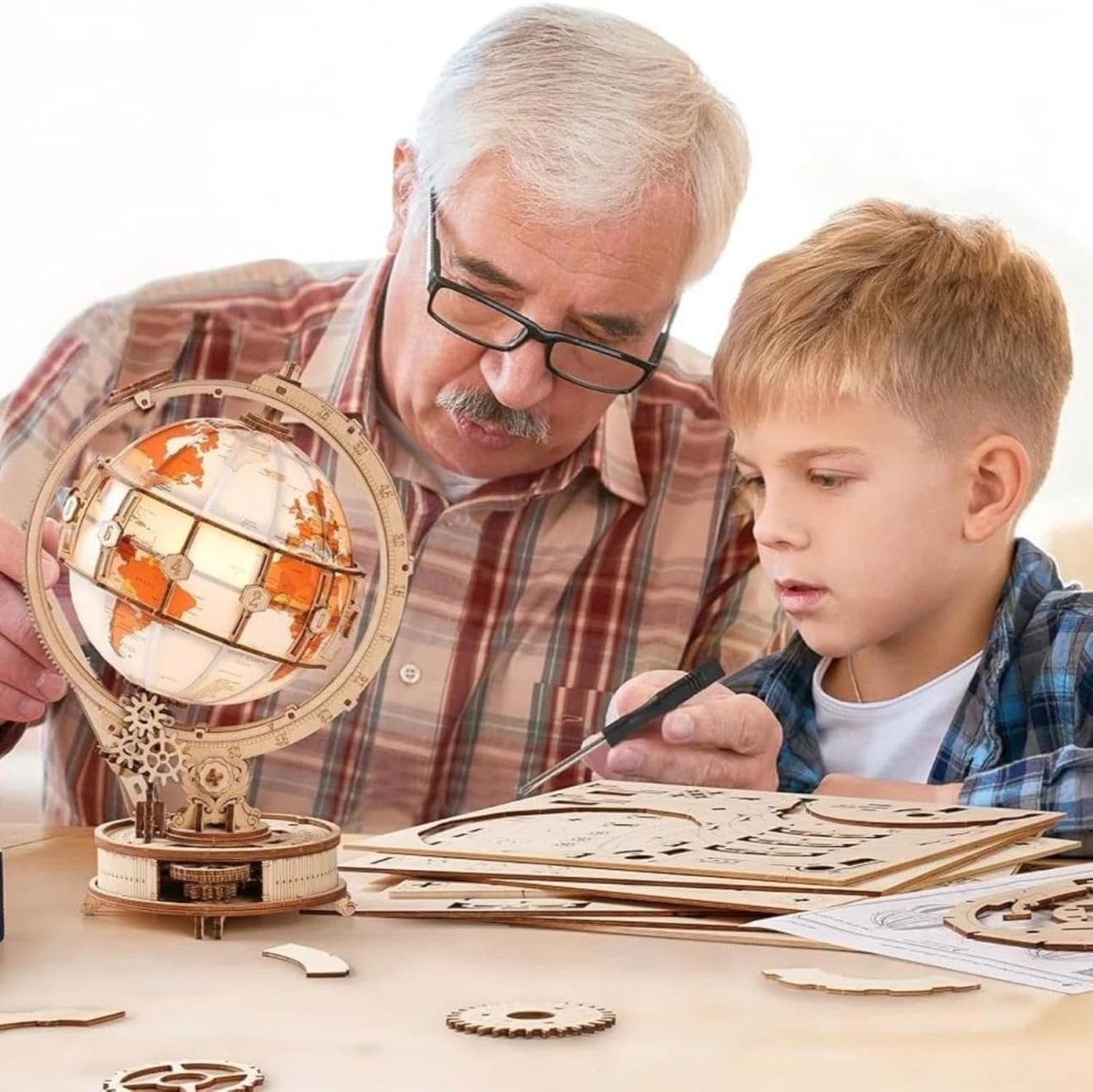 3D Wooden Luminous Globe Puzzle DIY LED Desk Lamp Model Kit Gift - Kwikley