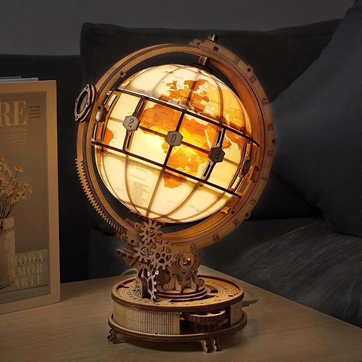 3D Wooden Luminous Globe Puzzle DIY LED Desk Lamp Model Kit Gift - Kwikley