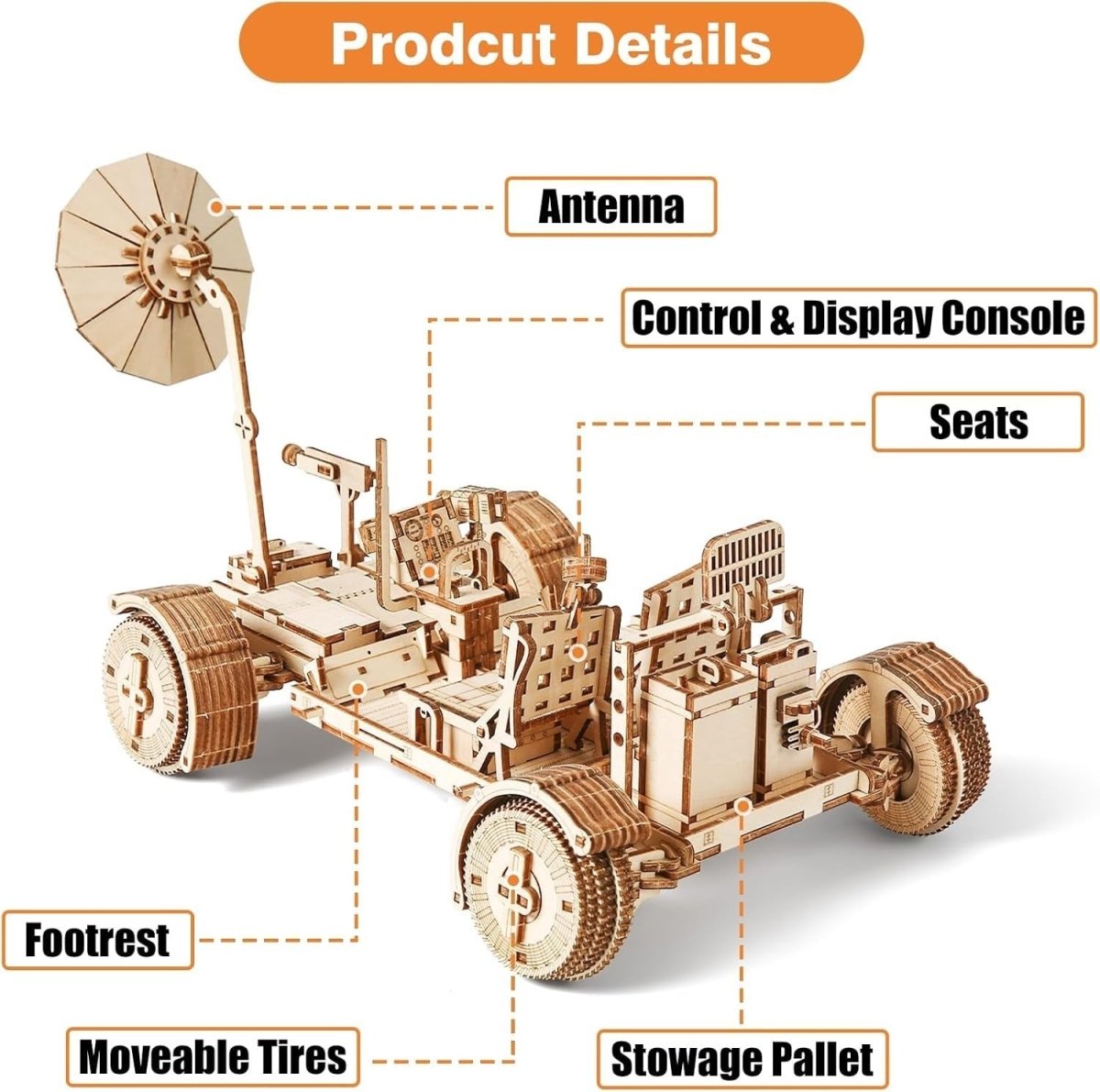 3D Wooden Lunar Rover Puzzle DIY Space Vehicle Model Kit 388PCS Adult - Kwikley