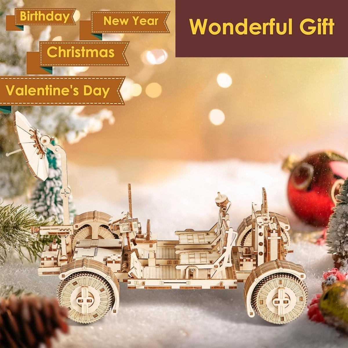 3D Wooden Lunar Rover Puzzle DIY Space Vehicle Model Kit 388PCS Adult - Kwikley