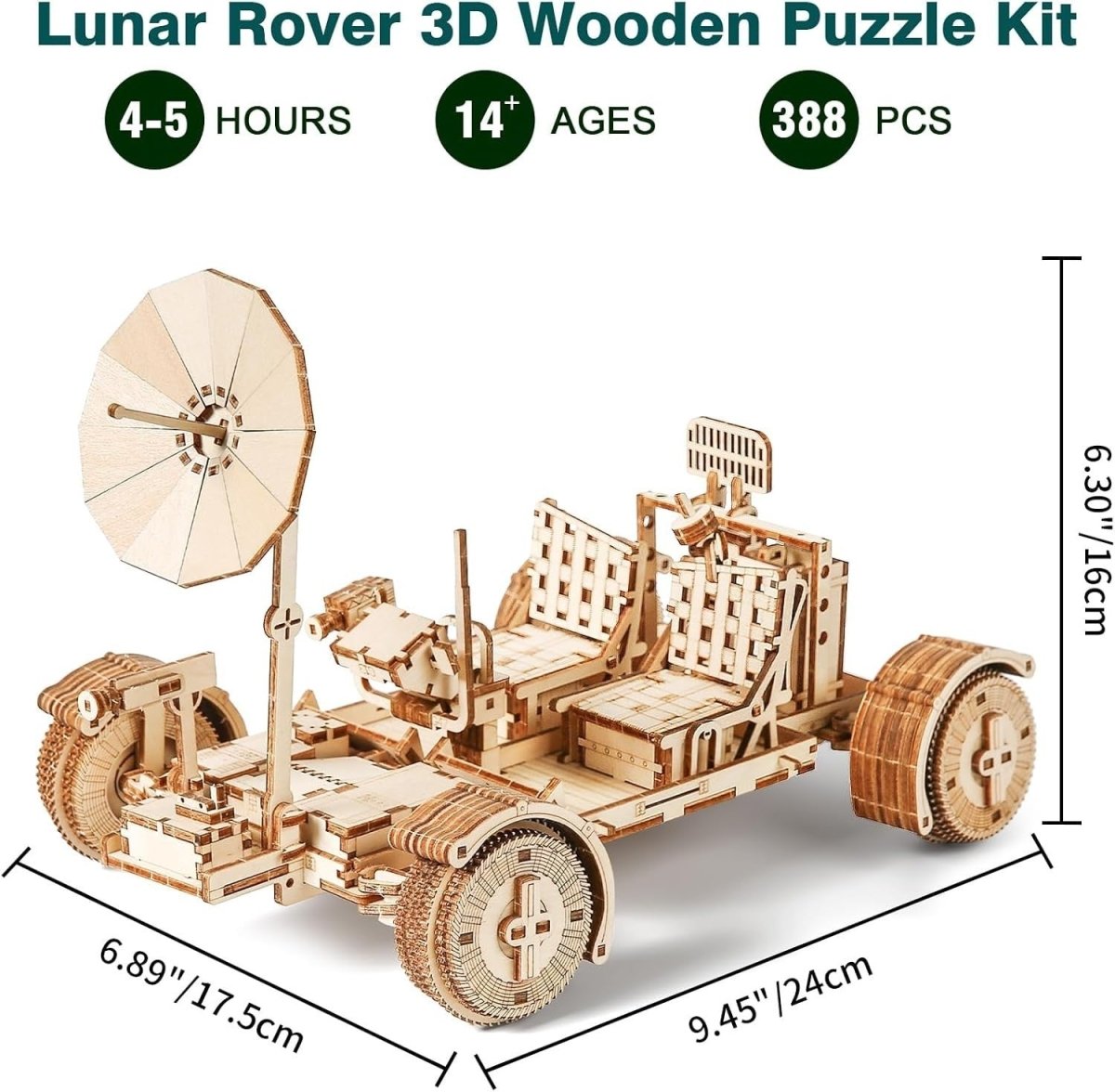 3D Wooden Lunar Rover Puzzle DIY Space Vehicle Model Kit 388PCS Adult - Kwikley
