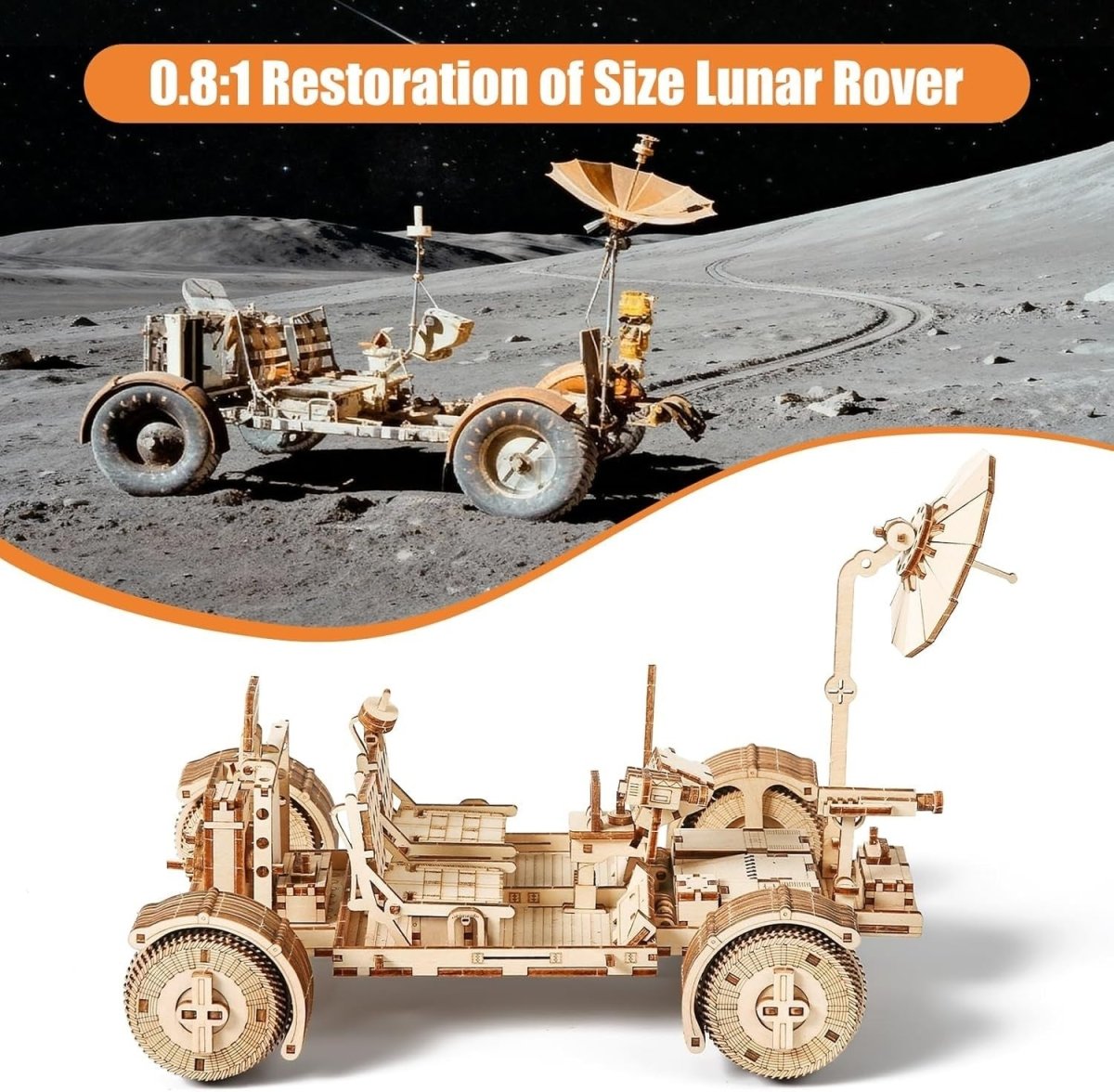 3D Wooden Lunar Rover Puzzle DIY Space Vehicle Model Kit 388PCS Adult - Kwikley