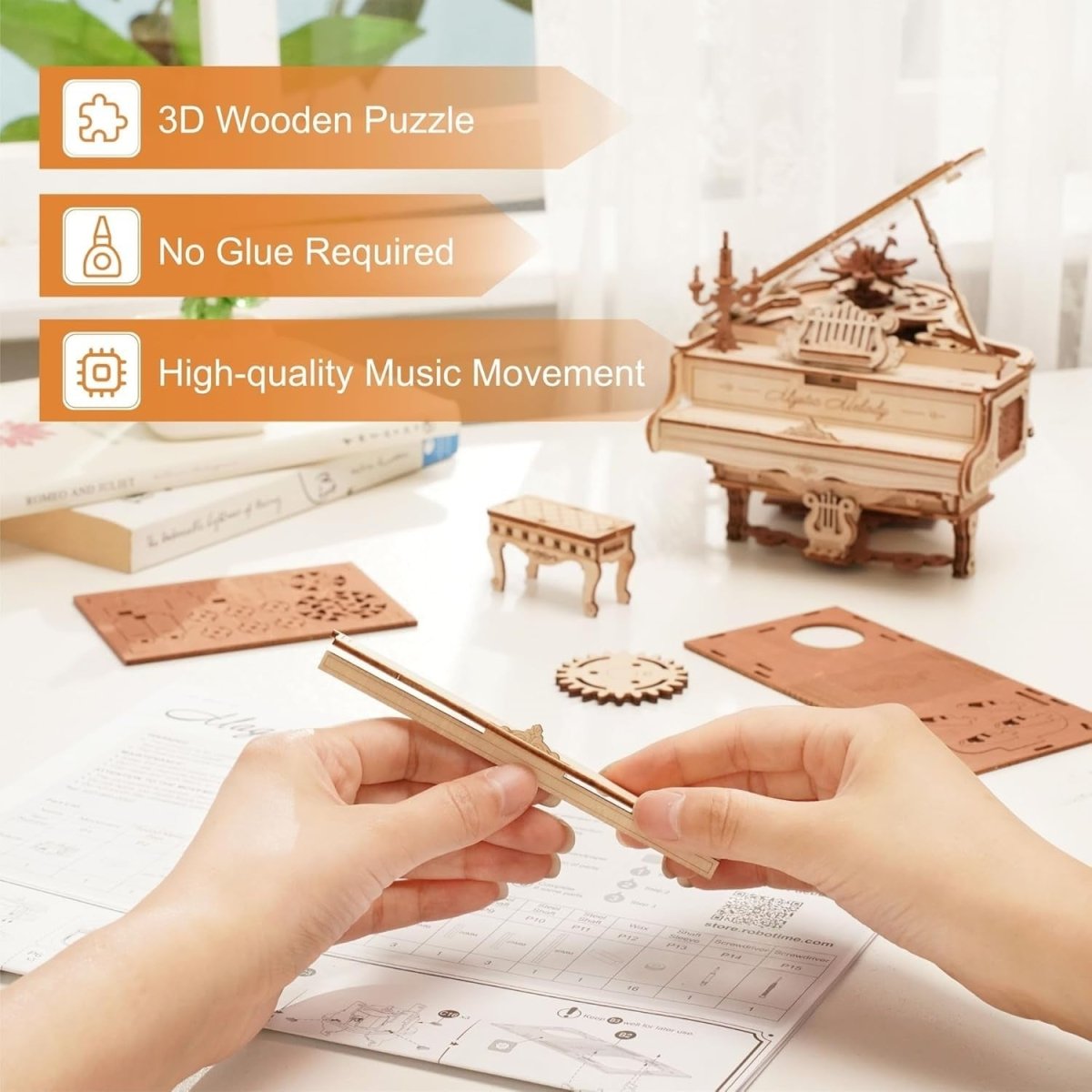 3D Wooden Magic Piano Music Box Puzzle DIY Mechanical Model Gift Kit - Kwikley