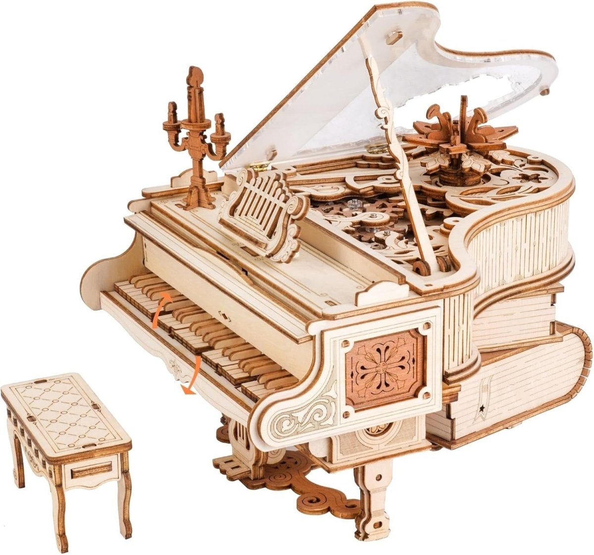 3D Wooden Magic Piano Music Box Puzzle DIY Mechanical Model Gift Kit - Kwikley