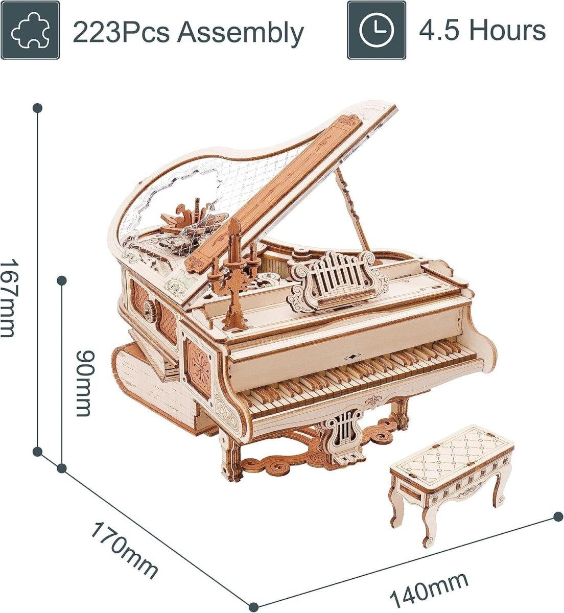 3D Wooden Magic Piano Music Box Puzzle DIY Mechanical Model Gift Kit - Kwikley