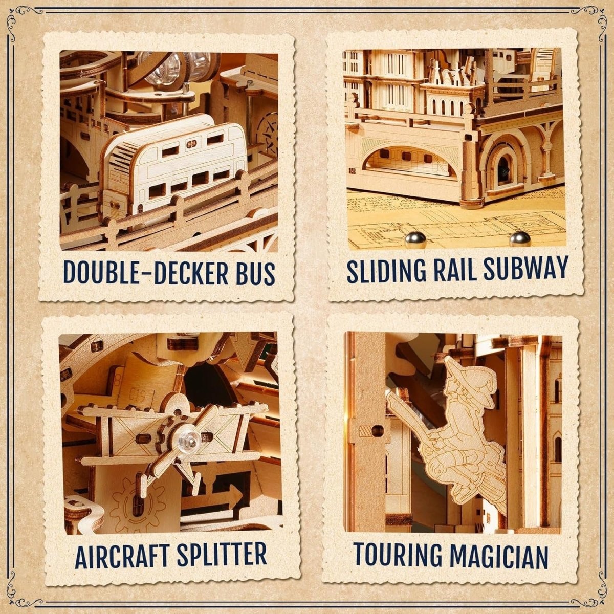 3D Wooden Marble Run London Model Kit LED Mechanical Puzzle 431Pc - Kwikley