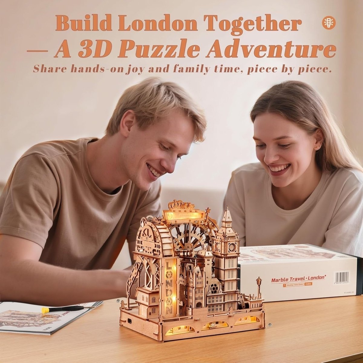 3D Wooden Marble Run London Model Kit with Lights 431 Piece DIY - Kwikley