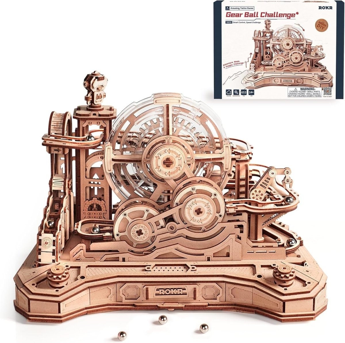 3D Wooden Marble Run Pinball Machine Puzzle 653 Piece DIY STEM Kit - Kwikley