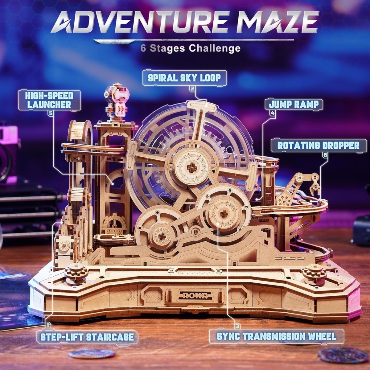 3D Wooden Marble Run Puzzle 653 Piece Gear Track STEM Model Kit - Kwikley