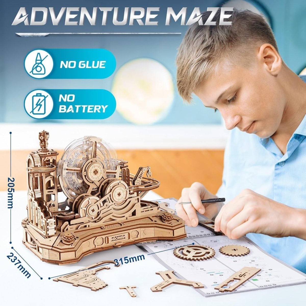3D Wooden Marble Run Puzzle 653 Piece Gear Track STEM Model Kit - Kwikley