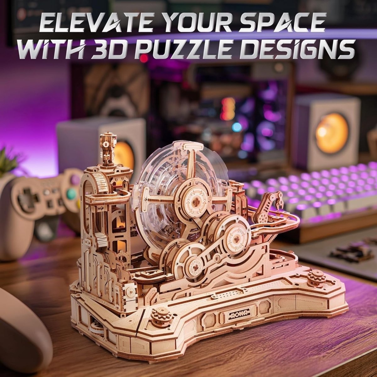 3D Wooden Marble Run Puzzle 653 Piece Gear Track STEM Model Kit - Kwikley