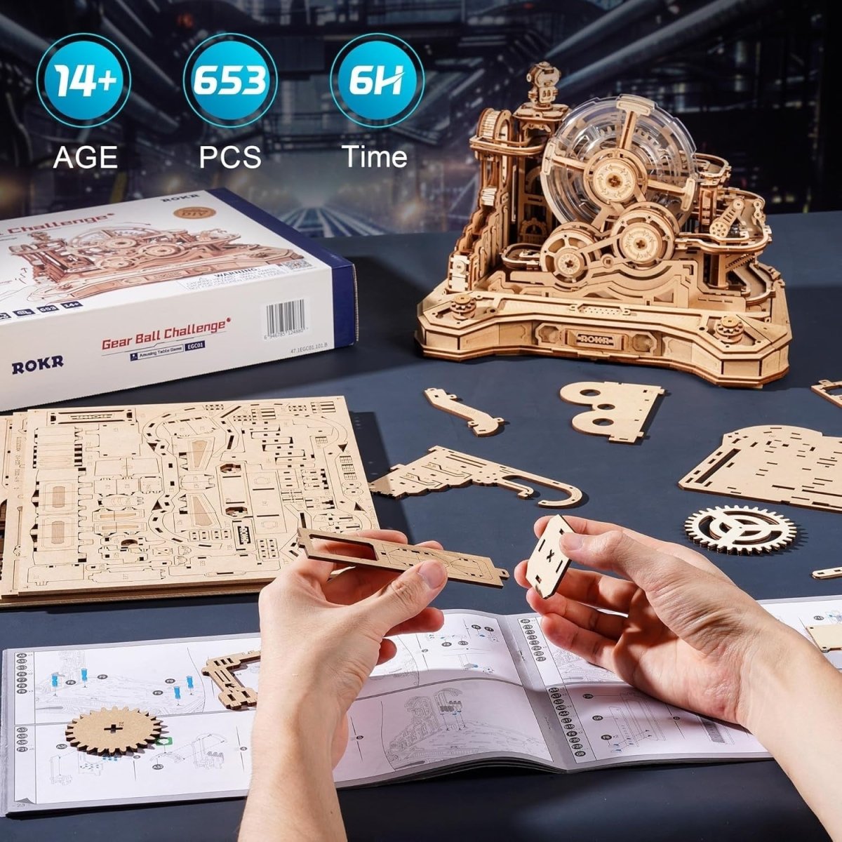 3D Wooden Marble Run Puzzle 653 Piece Gear Track STEM Model Kit - Kwikley