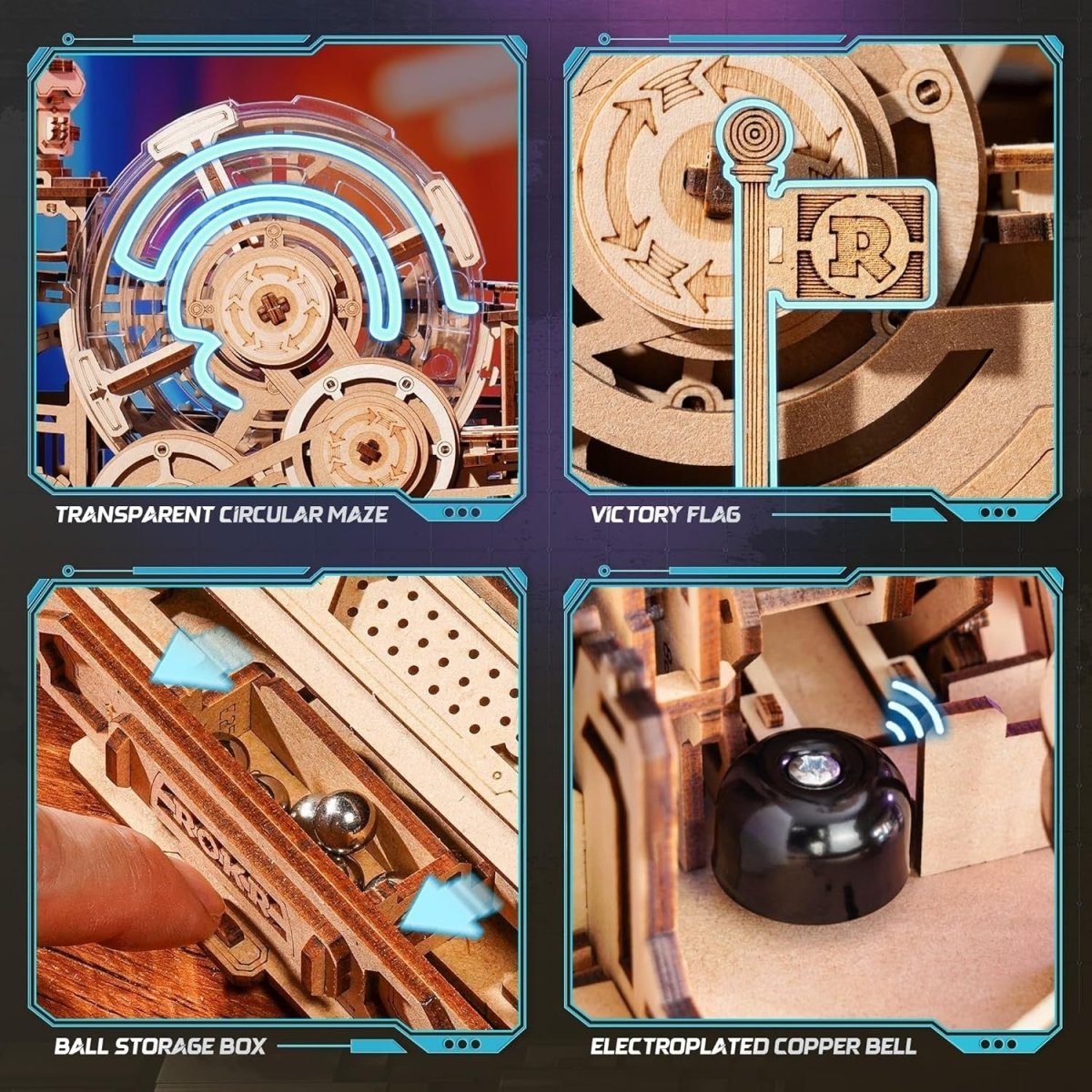 3D Wooden Marble Run Puzzle 653 Piece Gear Track STEM Model Kit - Kwikley