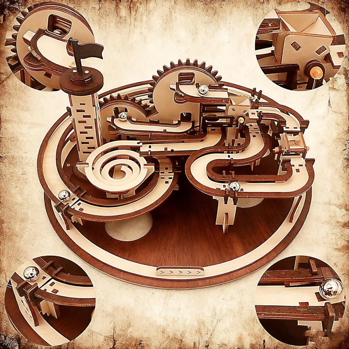 3D Wooden Marble Run Puzzle DIY Mechanical Model Kit Adult Build Toy - Kwikley