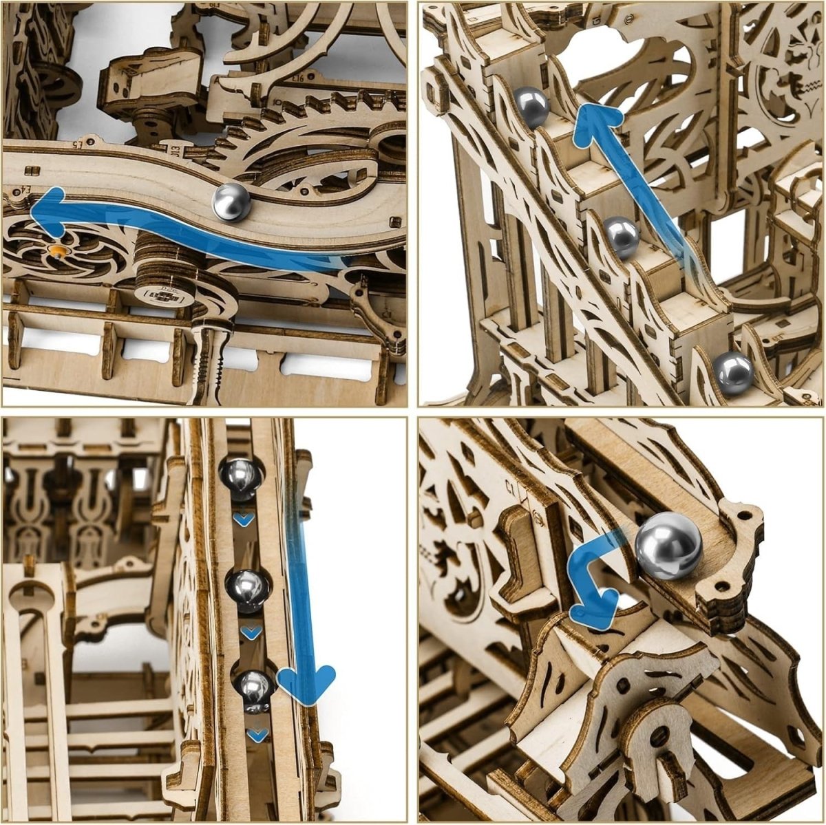 3D Wooden Marble Run Puzzle Mechanical Model Kit Hand Crank DIY Build - Kwikley