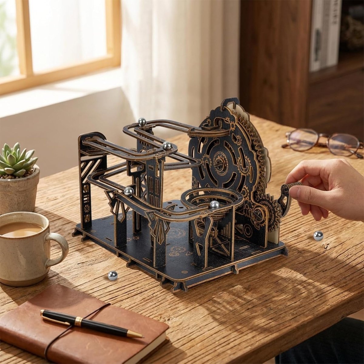 3D Wooden Marble Run Puzzle Mechanical Model Kit STEM Desk Decor - Kwikley