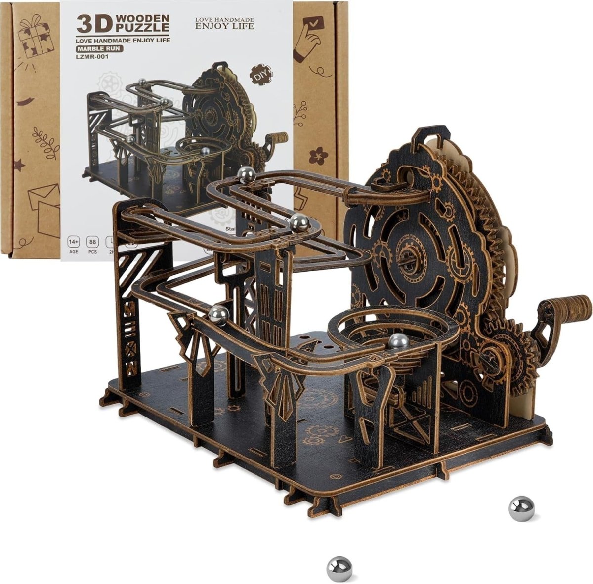3D Wooden Marble Run Puzzle Mechanical Model Kit STEM Desk Decor - Kwikley