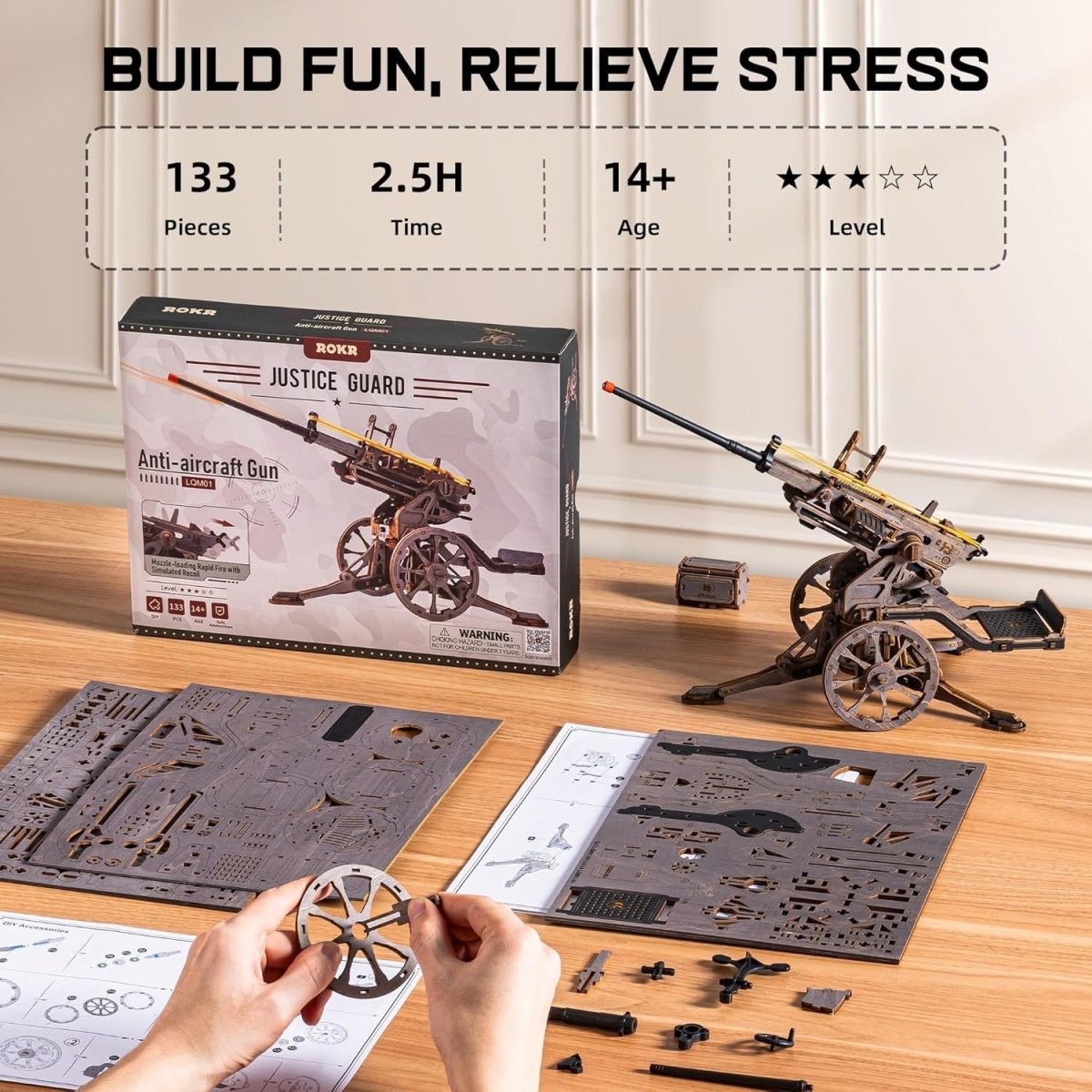 3D Wooden Mechanical Launcher Model Kit DIY STEM Puzzle Desk Display - Kwikley