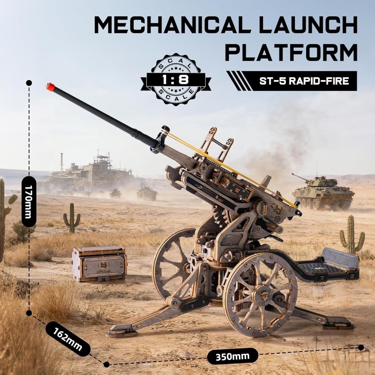 3D Wooden Mechanical Launcher Model Kit DIY STEM Puzzle Desk Display - Kwikley
