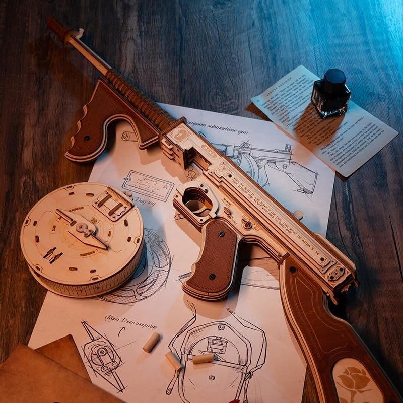 3D Wooden Mechanical Model Kit Assembly Puzzle with Rubber Band Launcher - Kwikley