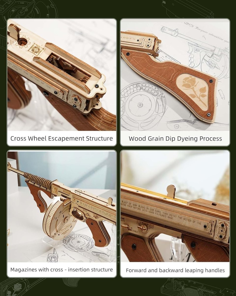 3D Wooden Mechanical Model Kit Assembly Puzzle with Rubber Band Launcher - Kwikley