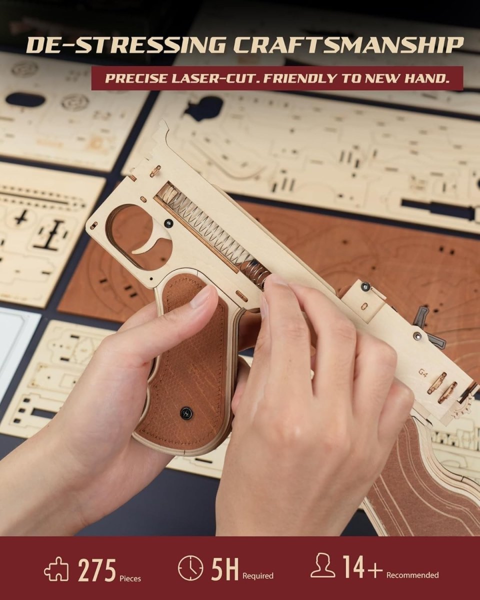 3D Wooden Mechanical Model Kit Assembly Puzzle with Rubber Band Launcher - Kwikley