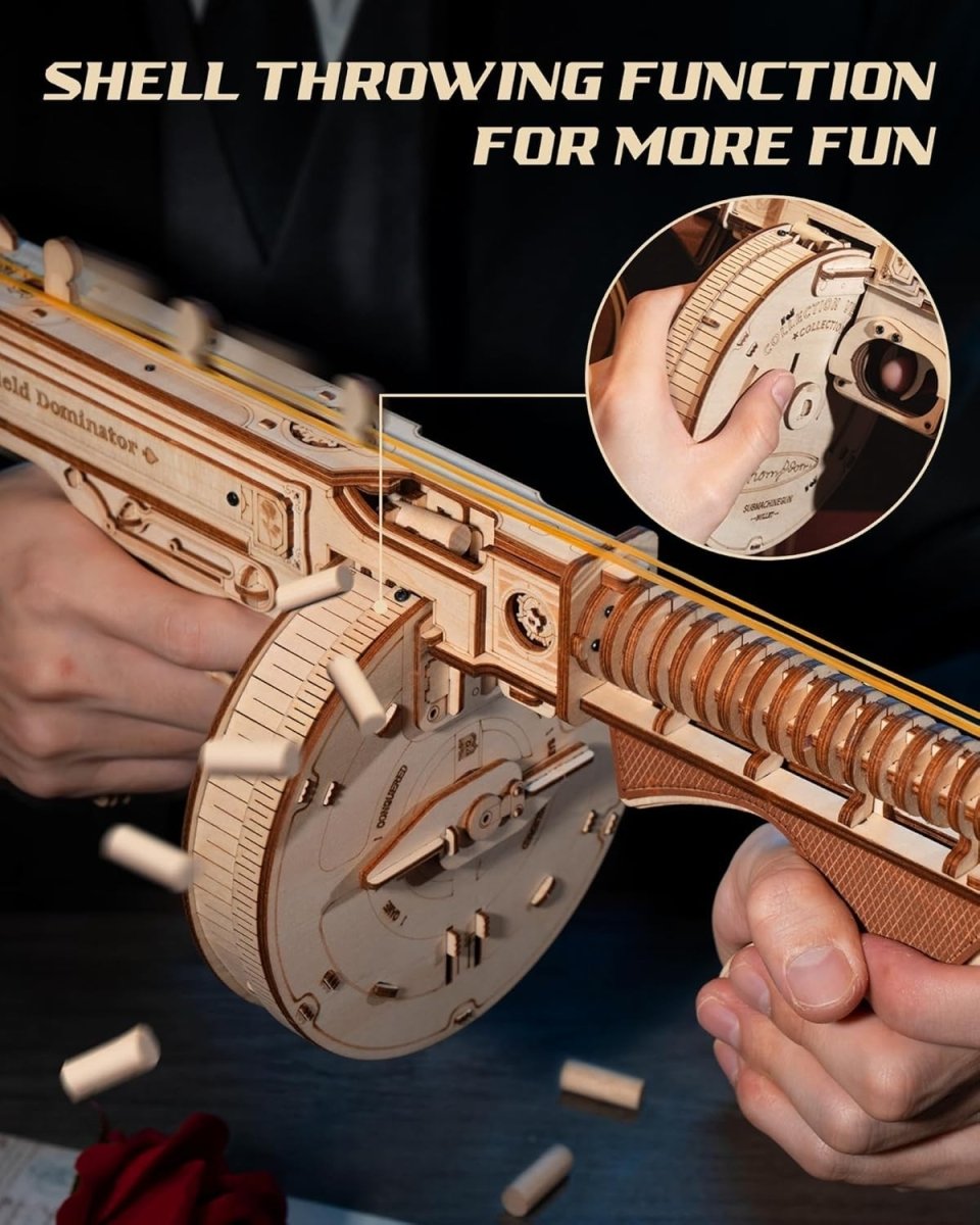 3D Wooden Mechanical Model Kit Assembly Puzzle with Rubber Band Launcher - Kwikley