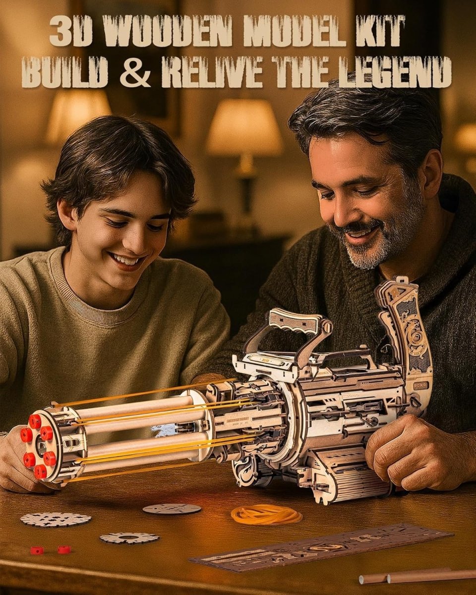 3D Wooden Mechanical Puzzle Kit Rotary Action Model DIY STEM Build - Kwikley