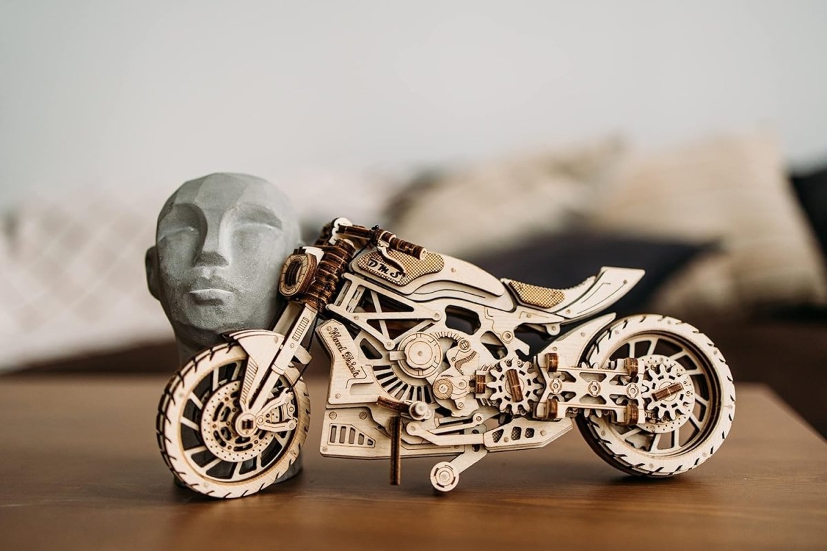 3D Wooden Motorcycle Puzzle Rubber Band Motor DIY Mechanical Model Kit - Kwikley