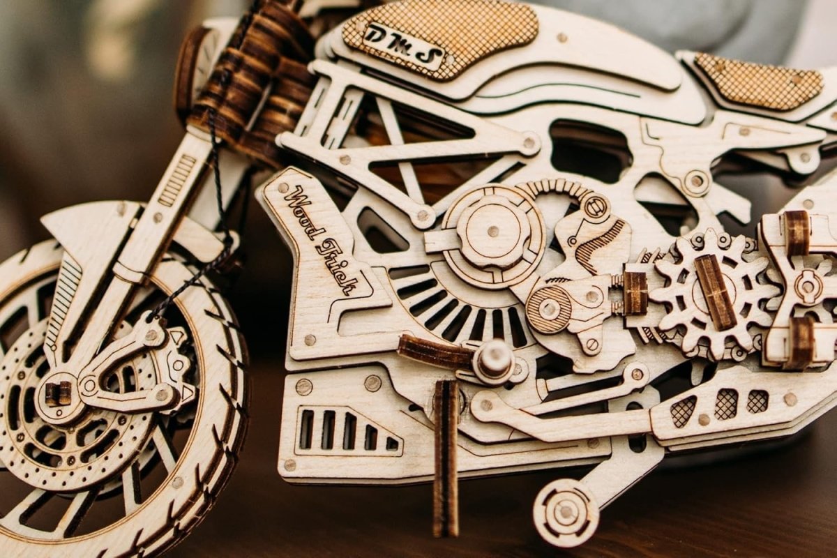 3D Wooden Motorcycle Puzzle Rubber Band Motor DIY Mechanical Model Kit - Kwikley