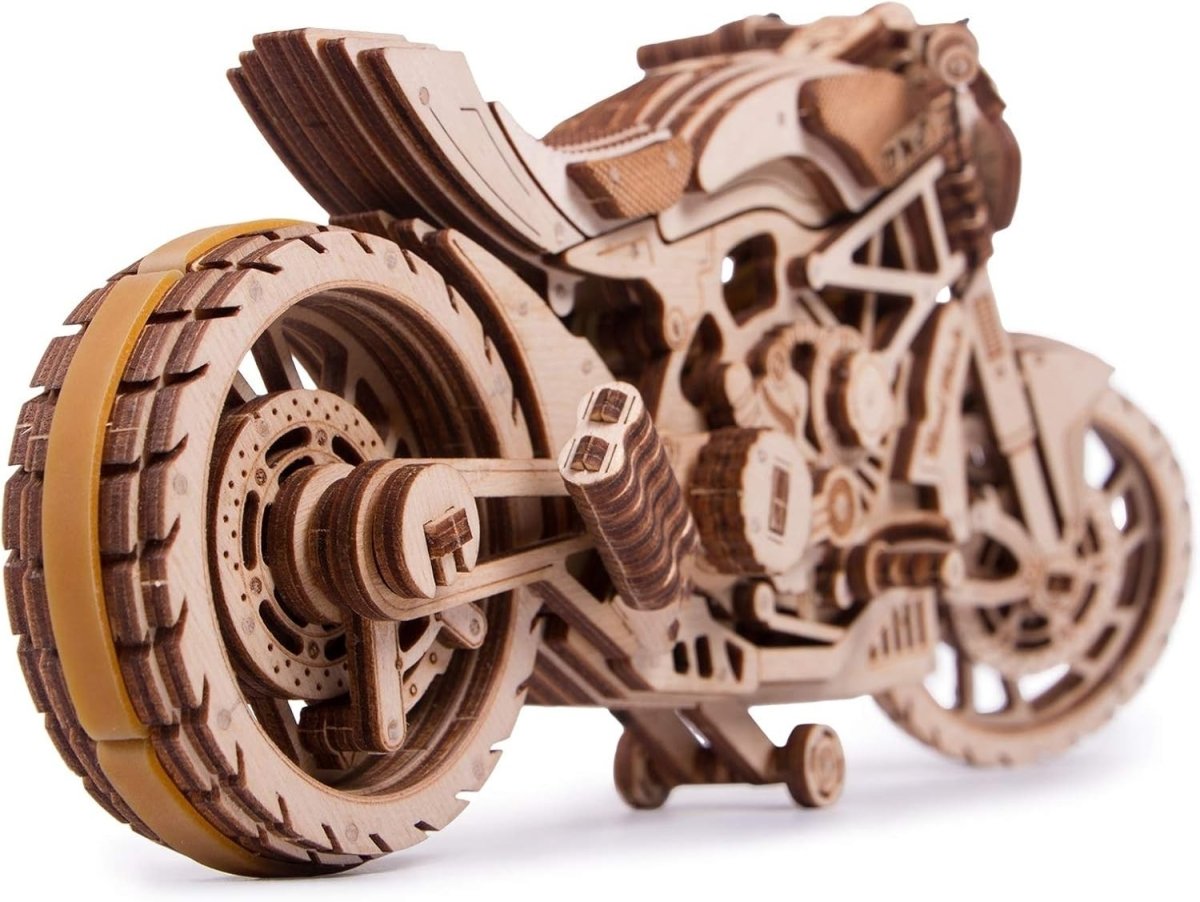 3D Wooden Motorcycle Puzzle Rubber Band Motor DIY Mechanical Model Kit - Kwikley