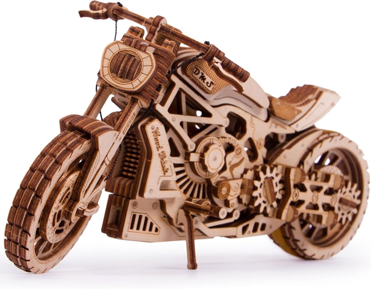 3D Wooden Motorcycle Puzzle Rubber Band Motor DIY Mechanical Model Kit - Kwikley