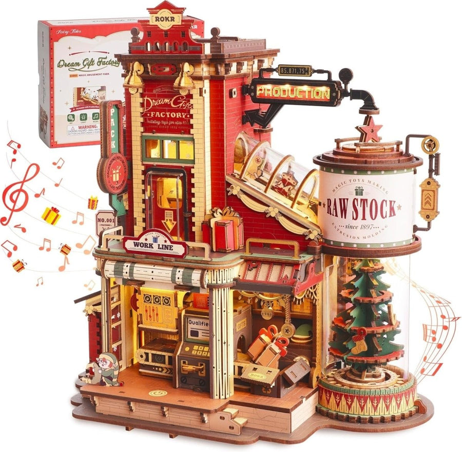 3D Wooden Music Box Christmas House DIY Model Kit with Lights 449Pc - Kwikley
