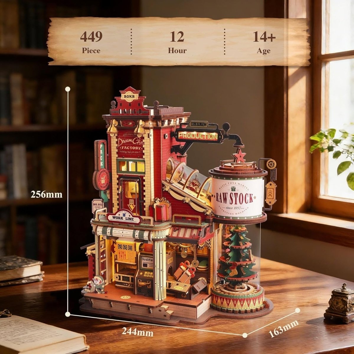 3D Wooden Music Box Christmas House DIY Model Kit with Lights 449Pc - Kwikley